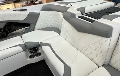 Complete marine boat interior with high quality marine vinyl and diamond quilted stitching.